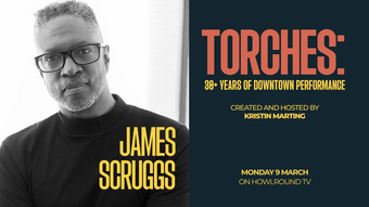 event poster for a torches conversation with james scruggs.