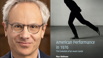 event poster for a Book Celebration: Marc Robinson's American Performance in 1976.