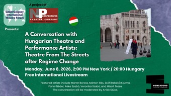 Conversation with hungarian theatre artists event poster.