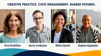 Stages of Change event poster with four panelists pictures.