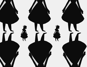 Abstract illustration of young girls in silhouette. 