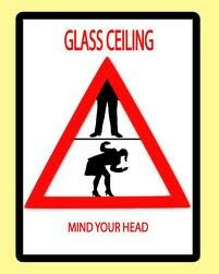 Graphic of a warning sign that reads "Glass Ceiling" and "Mind Your Head".