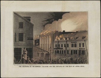 a drawing of a building on fire