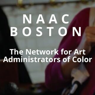 naac boston: network for art administrators of color text over photo of two people's shoulders