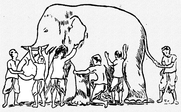 a drawing of people and an elephant