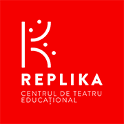 red logo with white text