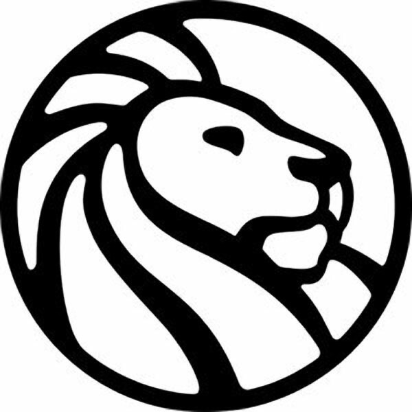 black and white outline of a lion's head