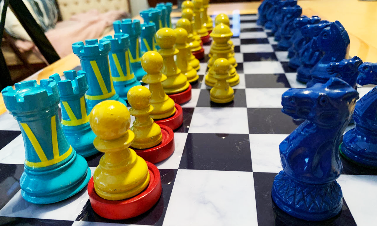 a brightly colored chess board