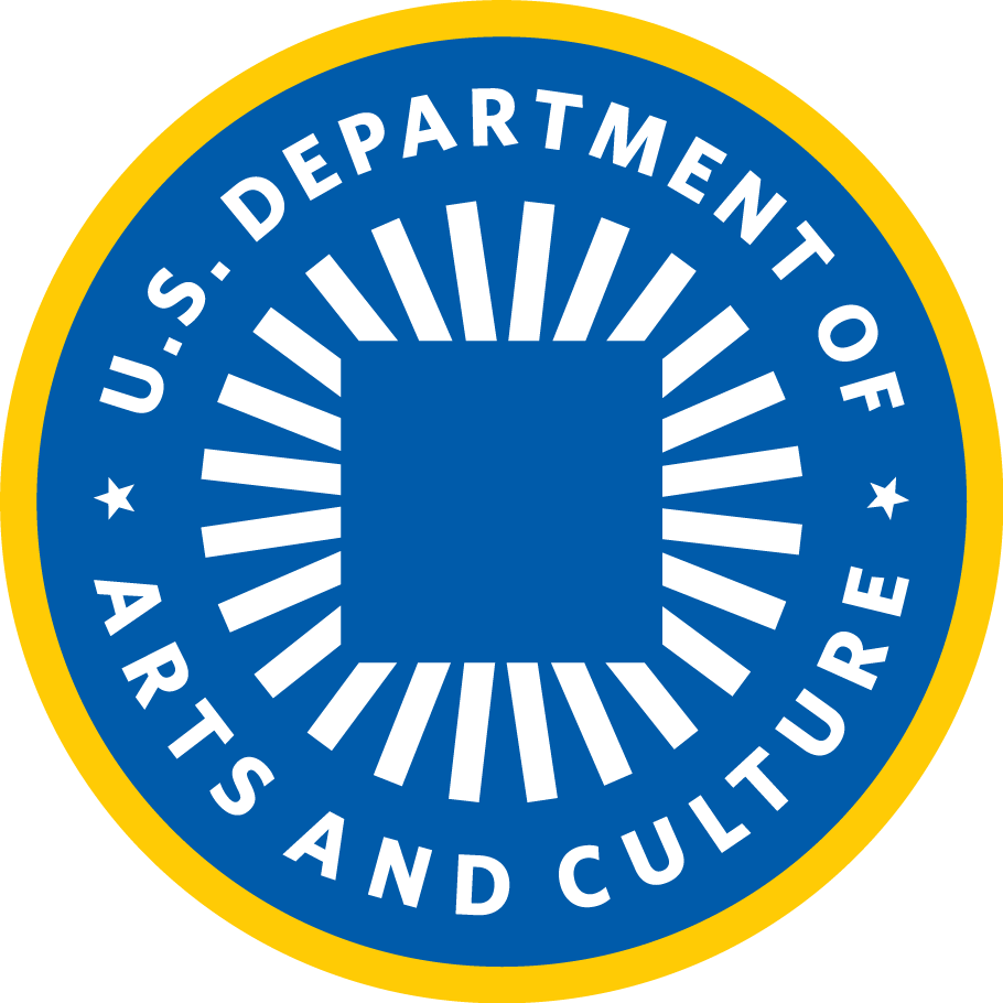 blue and yellow seal with text US DEPARTMENT OF ARTS AND CULTURE