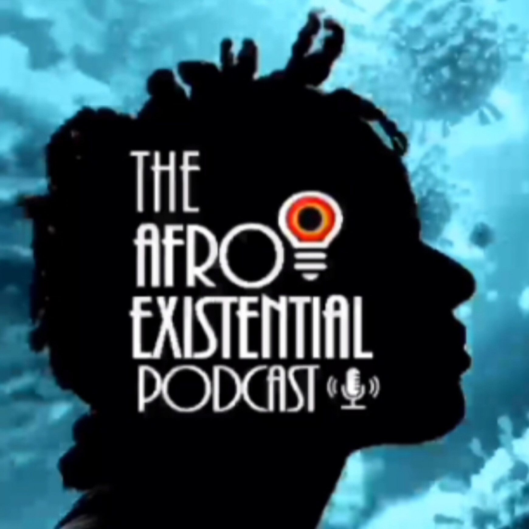 silhouette of profile with white text afro existential podcast
