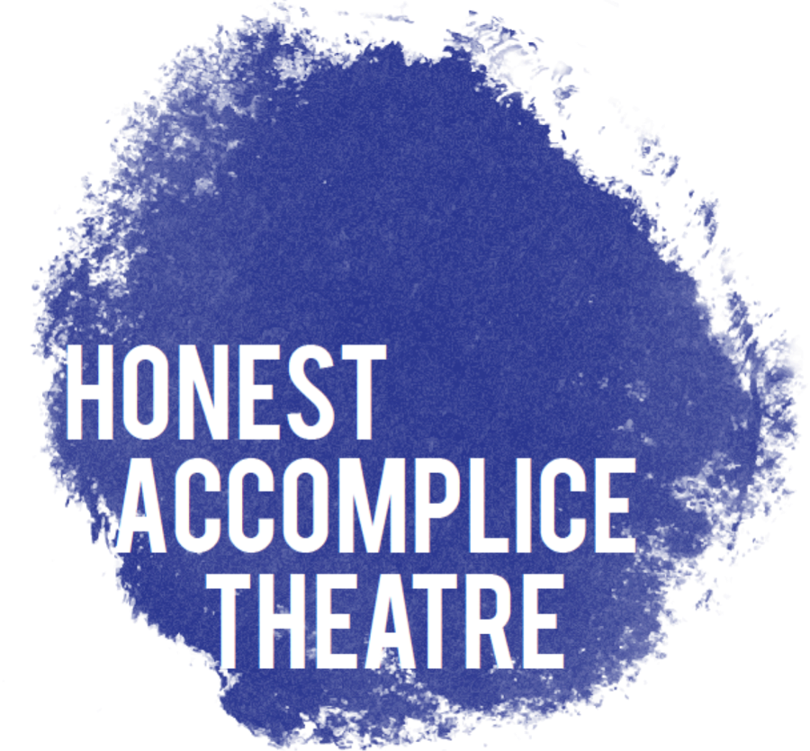 purple ink with white text honest accomplice theatre