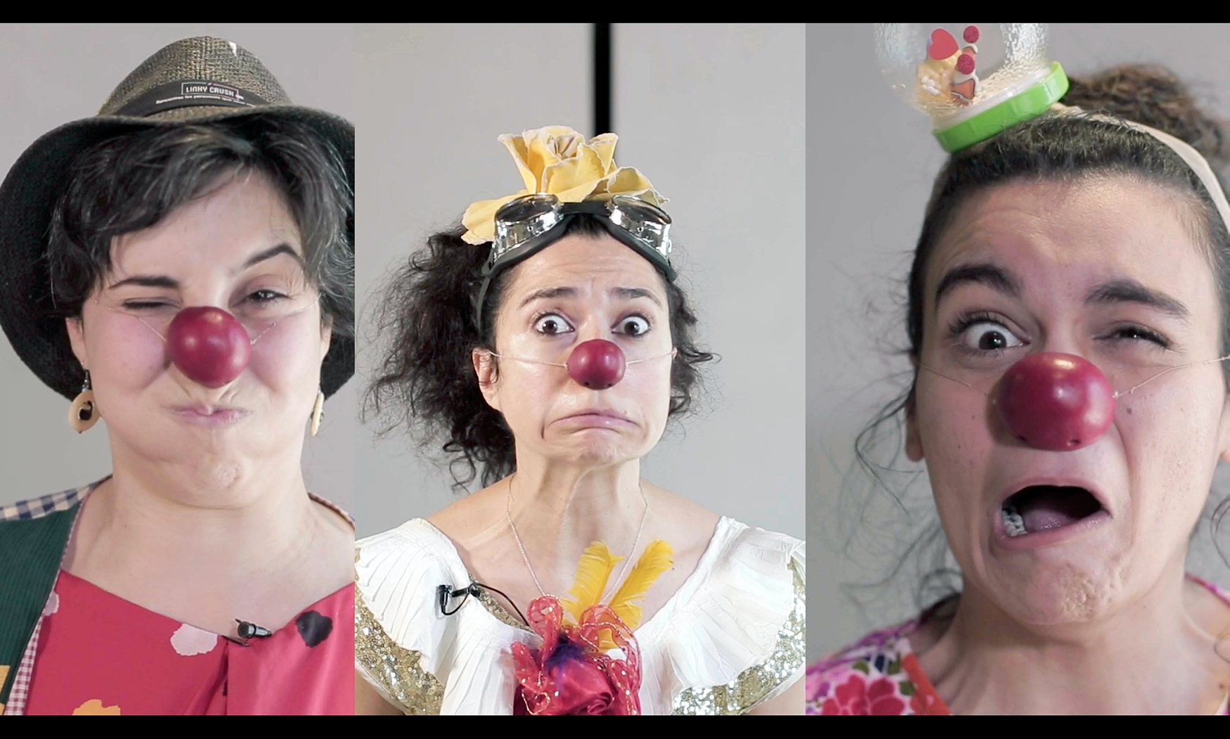 triptych of three clowns