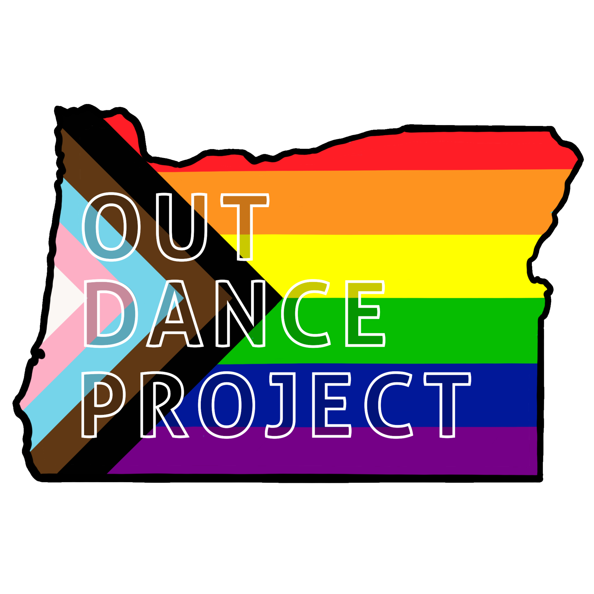 outline of oregon state with pride flag and text OUT DANCE PROJECT.