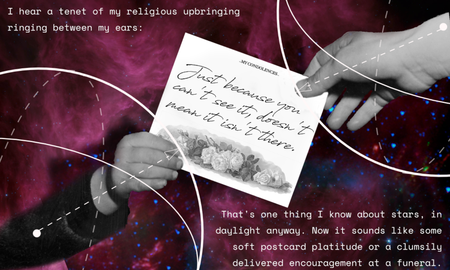 Footnote 8. Image of hand passing a condolence card to the hand of a child. Text in the bottom right corner of the image. 