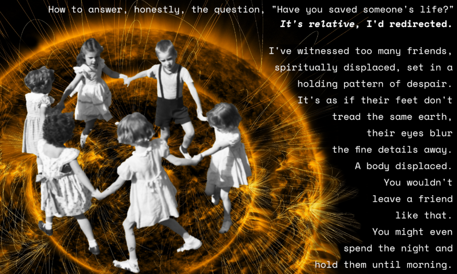 Footnote 9. Children hold hands in a circle over the sun.  Text on the right hand side of the image. 