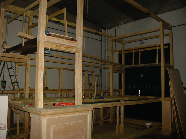 A picture of a puppet set being built.
