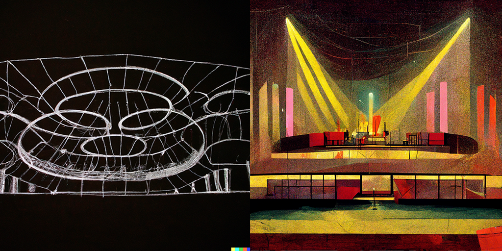 Two model sketches of stage designs.