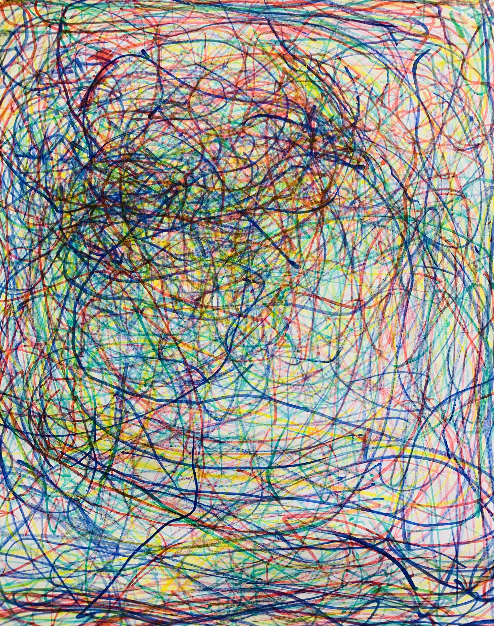 Artwork consisting of rainbow scribbles. 