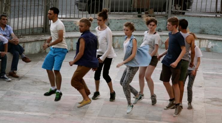 People jumping in the air.