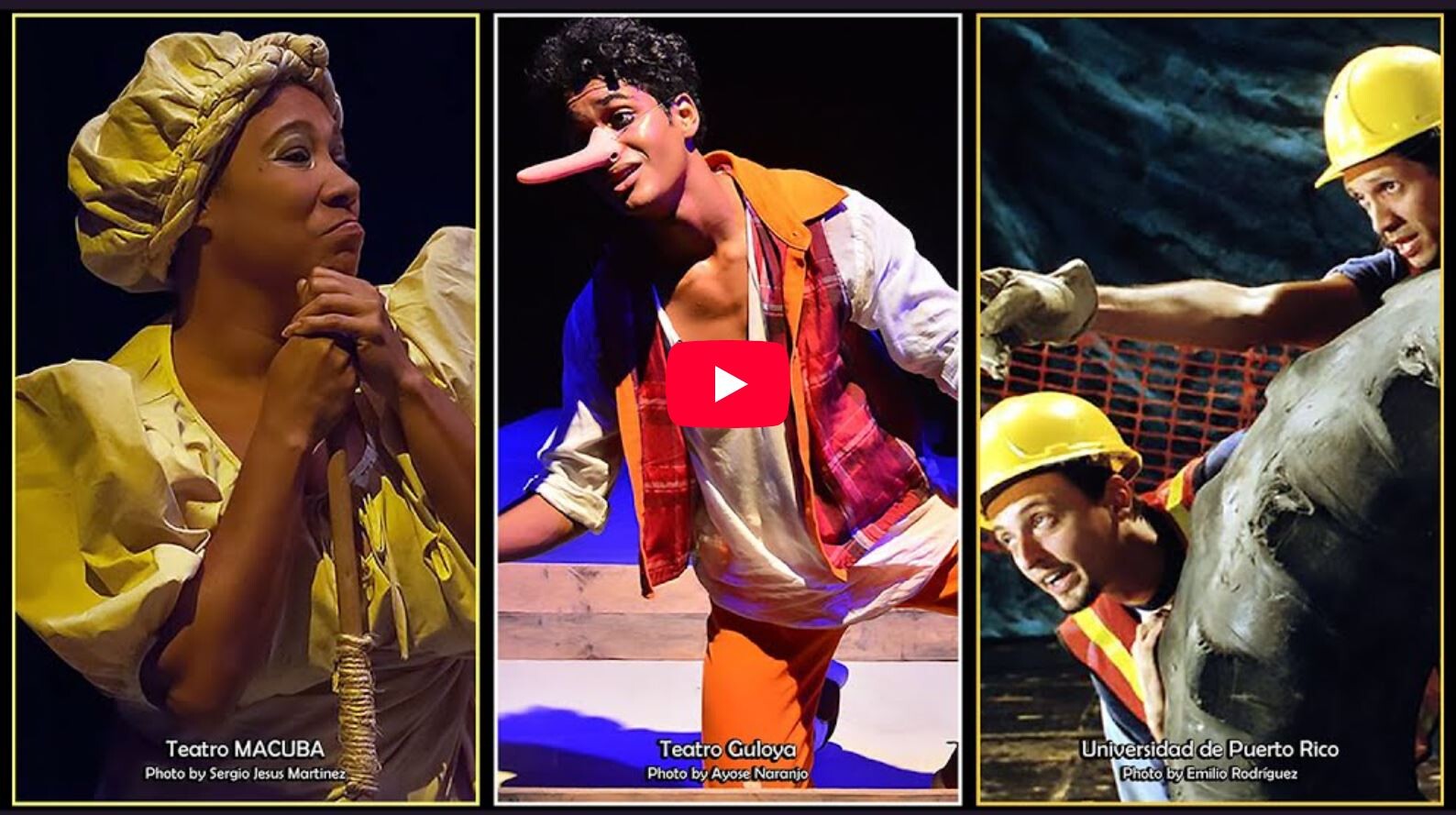 A collage of three stage performances.