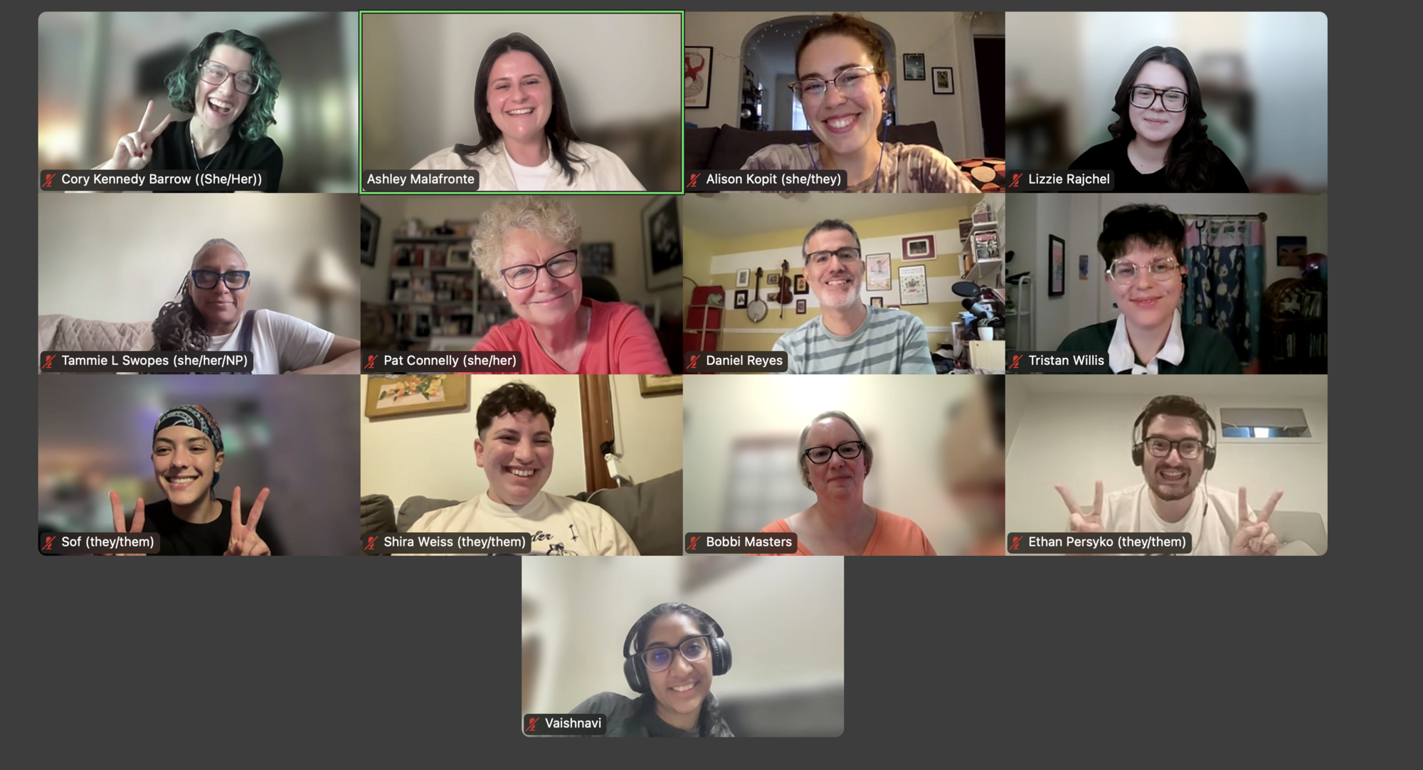 A Group of people smile in a Zoom call.