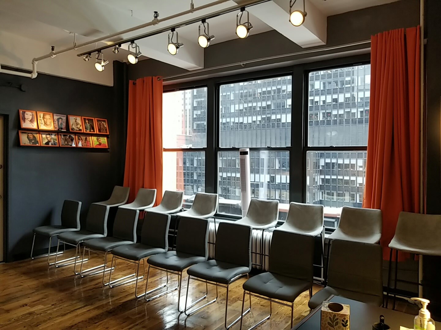 A group of chairs in a rehearsal studio.