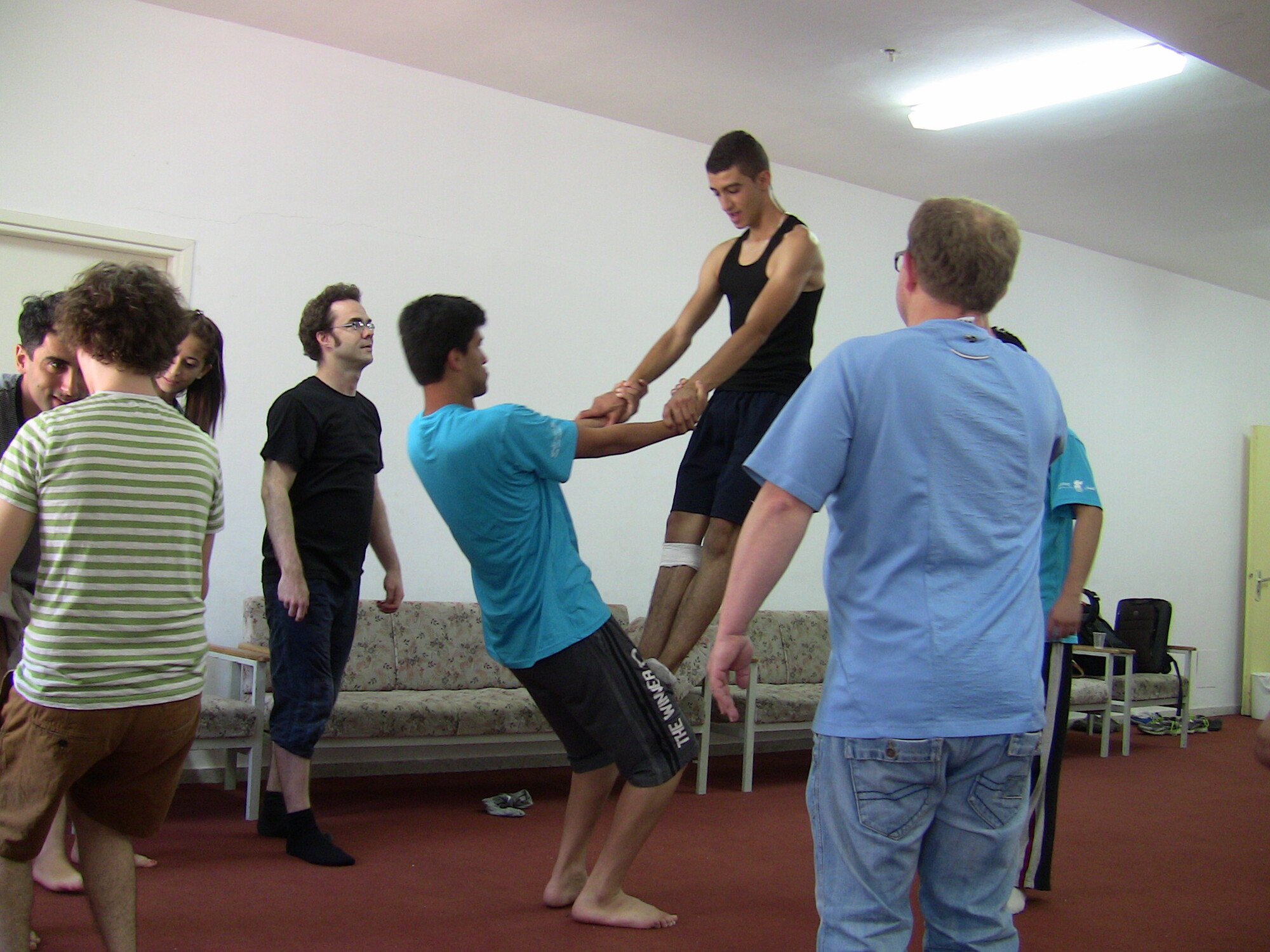 An indoor theatre workshop.