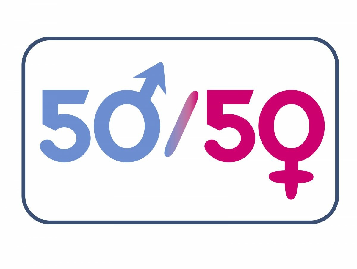 Logo for the 50/50 in 2020 theatre movement.