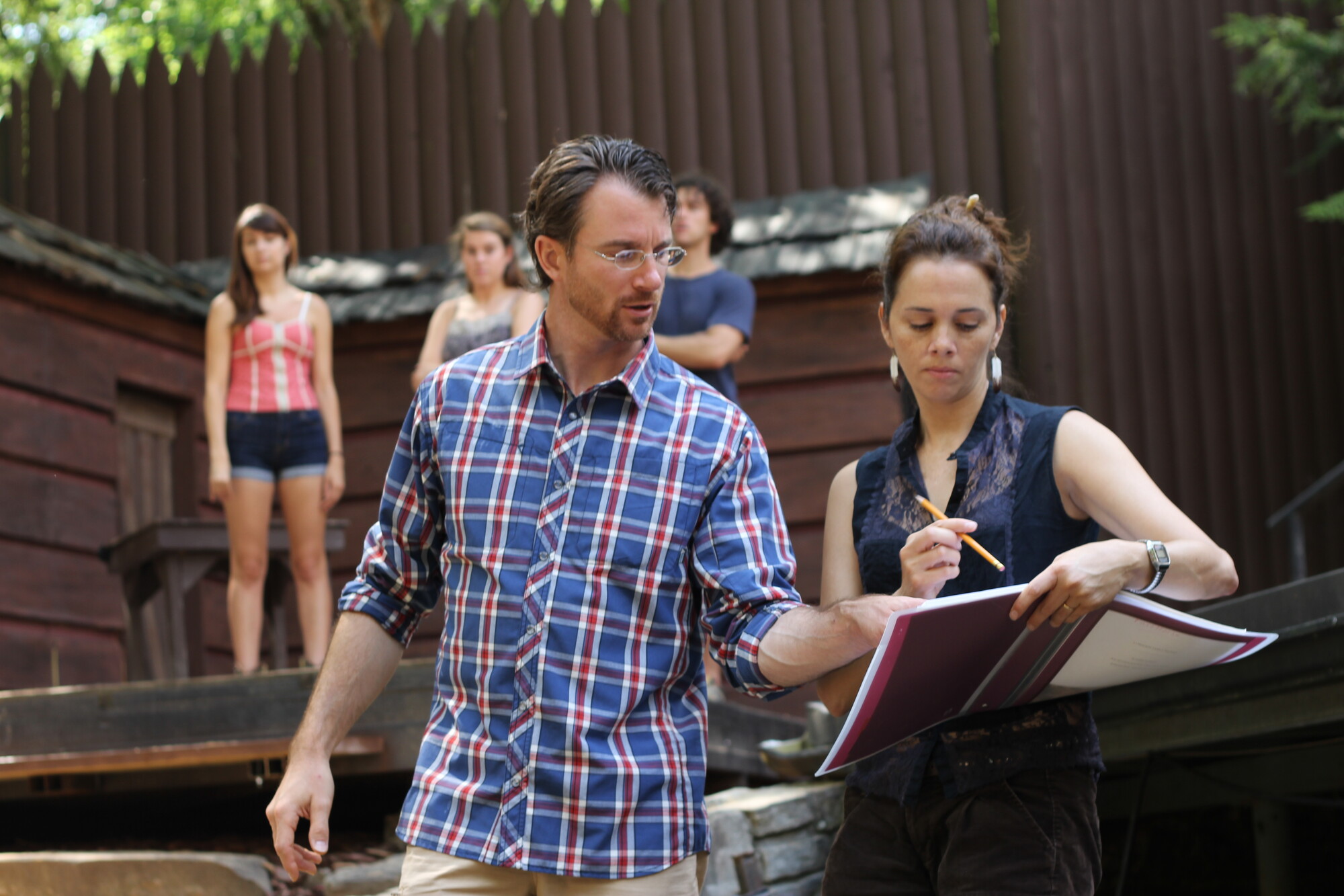 Larissa Fasthorse works with a director in rehearsal.