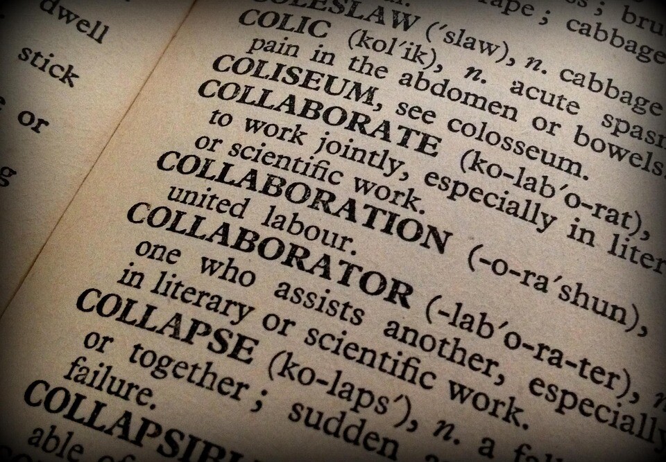 Dictionary entries for Collaborate, Collaborator, and Collapse.