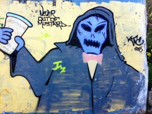 Graffitti on a wall.