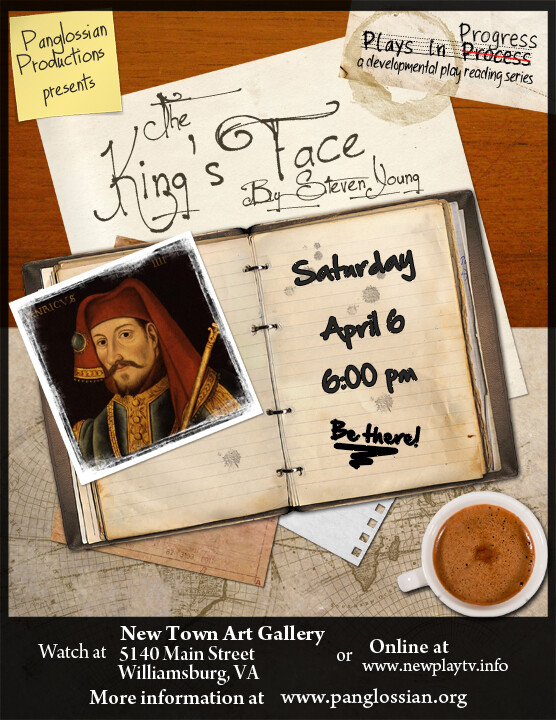 Poster for The King's Face, which shows a picture of a king sitting on top of a journal.