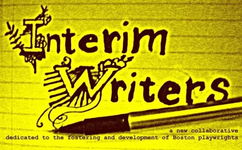 Logo for Interim Writers sketched on lined paper.