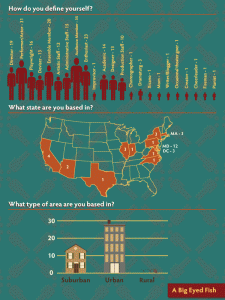 Infographic showing respondents' common identities, state of residence, and general areas of residence.
